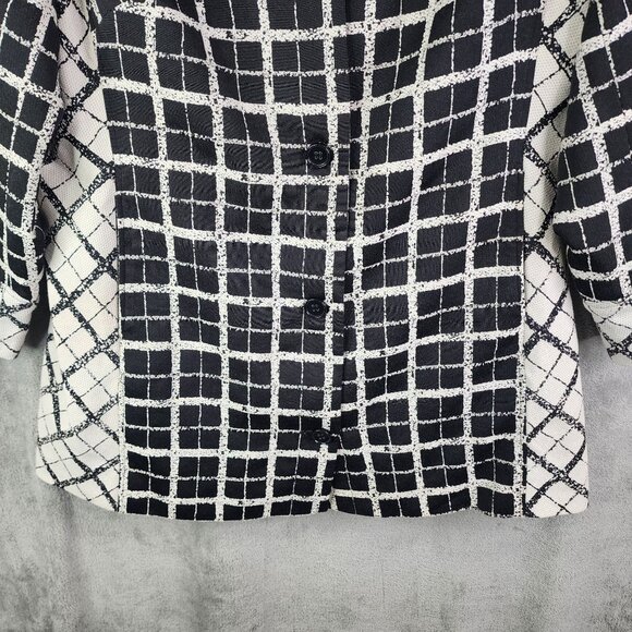 Womens Black & White Checkered Dennis Basso Tweed Jacket Button Front Size 20W - Picture 3 of 11
